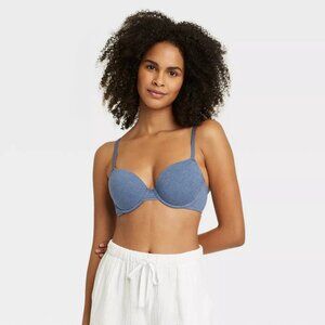 Auden Cotton T Shirt Bra Lightly Lined Demi Coverage Underwire 40C New